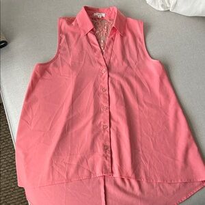 Mine Coral Sleeveless Lace Flowy Blouse